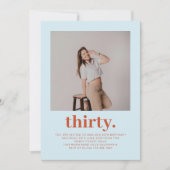 Simple Soft Blue Minimal Photo 30th Birthday  Kaart (Voorkant)