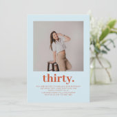 Simple Soft Blue Minimal Photo 30th Birthday  Kaart (Staand voorkant)