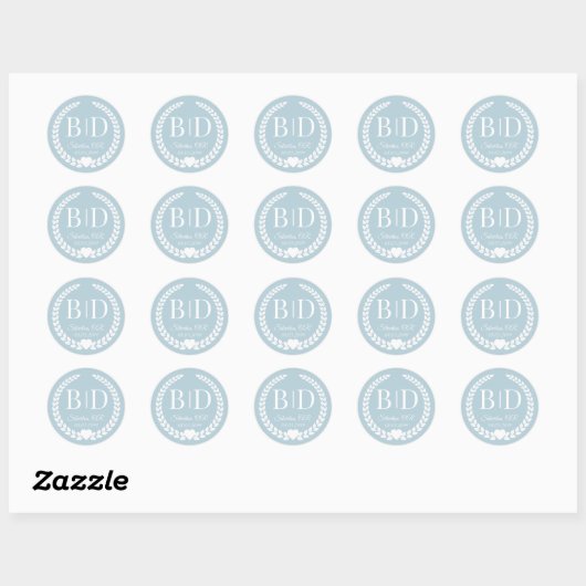 Simple Soft Icy Blue Monogram Wedding Ronde Sticker (Vel)