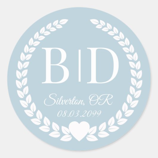 Simple Soft Icy Blue Monogram Wedding Ronde Sticker (Voorkant)