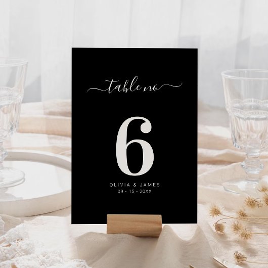 Simple Solid Color Black Wedding Table Number Kaart