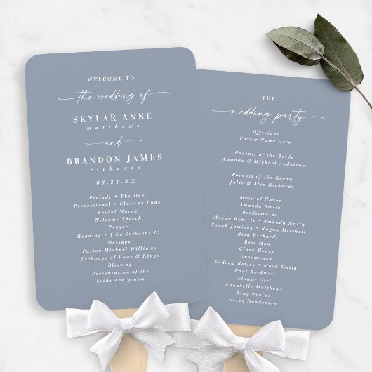 Simple Solid Dusty Blue Wedding Ceremony Program Handwaaier