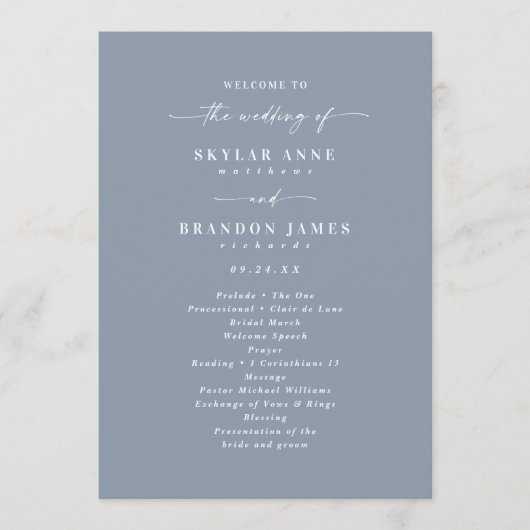 Simple Solid Dusty Blue Wedding Ceremony Program Programmakaart (Voorkant)