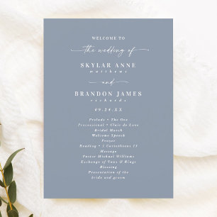 Simple Solid Dusty Blue Wedding Ceremony Program Programmakaart