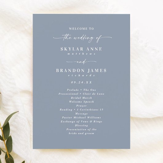 Simple Solid Dusty Blue Wedding Ceremony Program Programmakaart