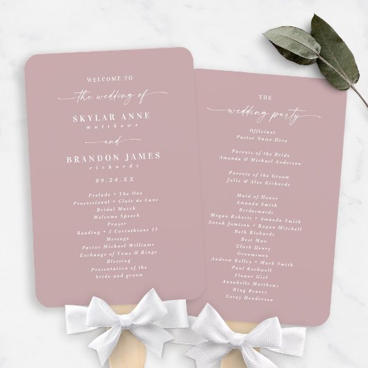 Simple Solid Dusty Mauve Wedding Ceremony Program Handwaaier