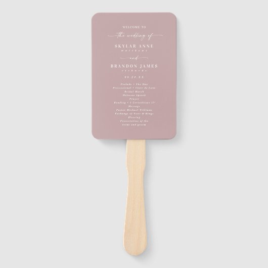 Simple Solid Dusty Mauve Wedding Ceremony Program Handwaaier (Voorkant)