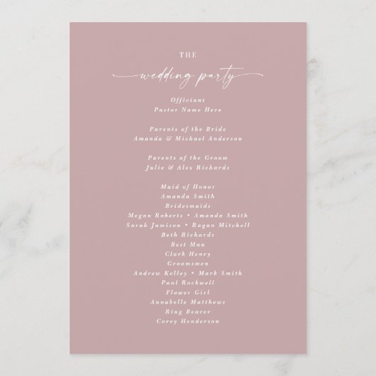 Simple Solid Dusty Mauve Wedding Ceremony Program Programmakaart (Achterkant)