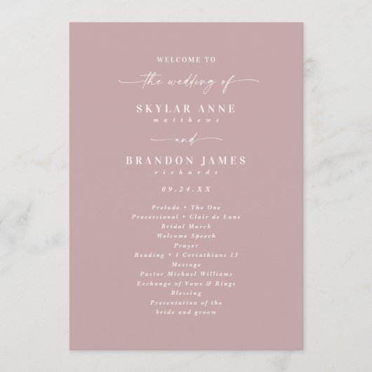 Simple Solid Dusty Mauve Wedding Ceremony Program Programmakaart (Voorkant)