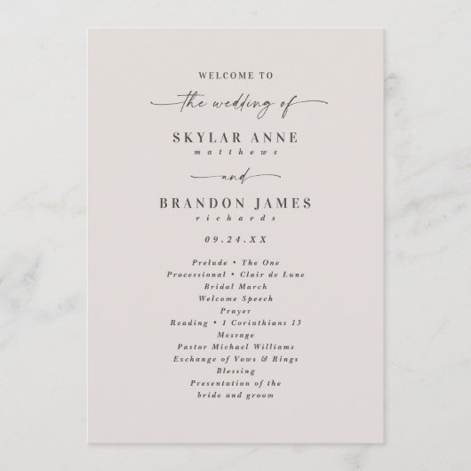 Simple Solid Ecru Ivory Wedding Ceremony Program Programmakaart (Voorkant)