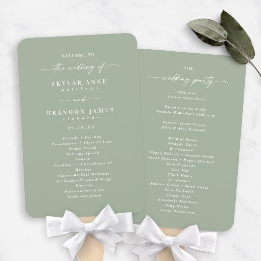 Simple Solid Leaf Green Wedding Ceremony Program Handwaaier