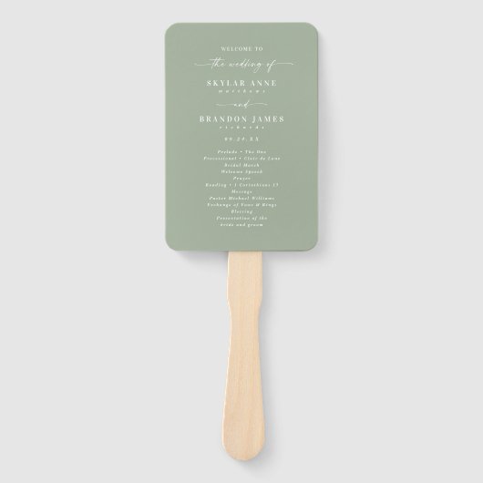 Simple Solid Leaf Green Wedding Ceremony Program Handwaaier (Voorkant)
