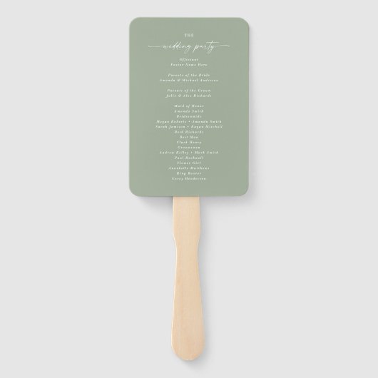 Simple Solid Leaf Green Wedding Ceremony Program Handwaaier (Achterkant)