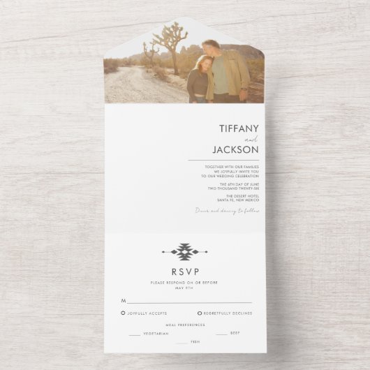 Simple Southwestern Desert Photo Wedding All In One Uitnodiging (Binnen)