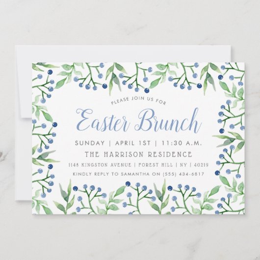 Simple Spring Blueberries Easter Brunch Kaart (Voorkant)