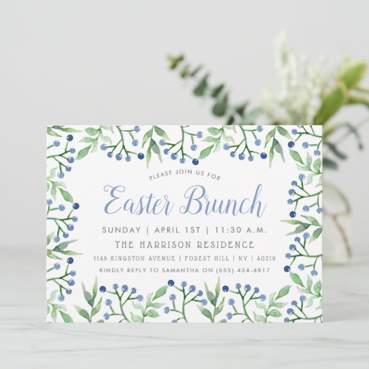 Simple Spring Blueberries Easter Brunch Kaart (Staand voorkant)