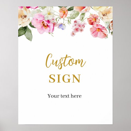 Simple Spring Floral Custom Party SIgn Poster (Voorkant)