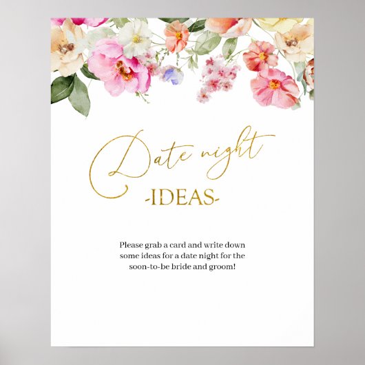 Simple Spring Floral Date Night Idea Game Sign Poster (Voorkant)