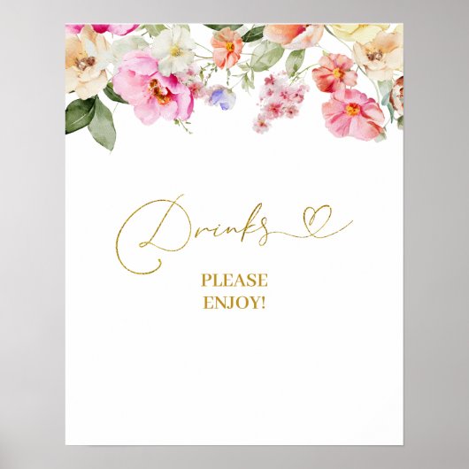 Simple Spring Floral Drinks Party Sign Poster (Voorkant)