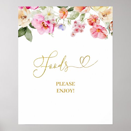 Simple Spring Floral Food Party Sign Poster (Voorkant)