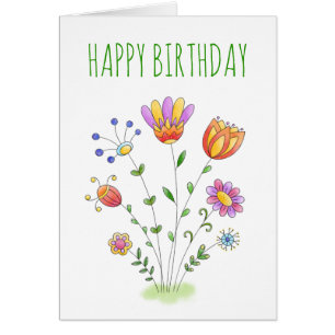 Simple Spring Flowers Waterverf Happy Birthday