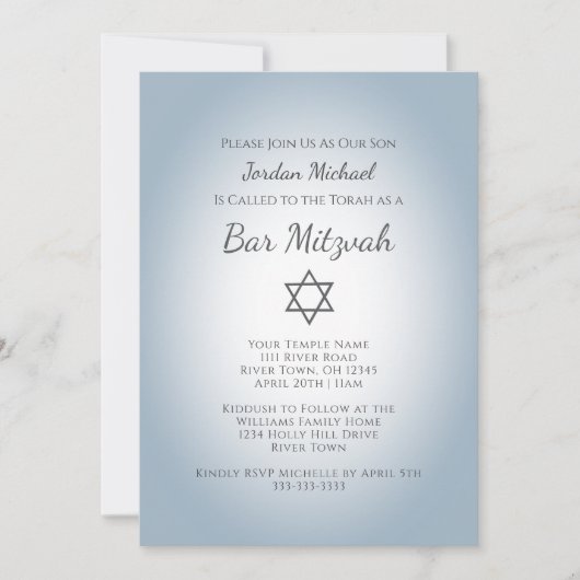 Simple Star of David Modern Bar Mitzvah Blue Kaart (Voorkant)