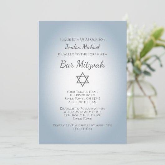 Simple Star of David Modern Bar Mitzvah Blue Kaart (Staand voorkant)