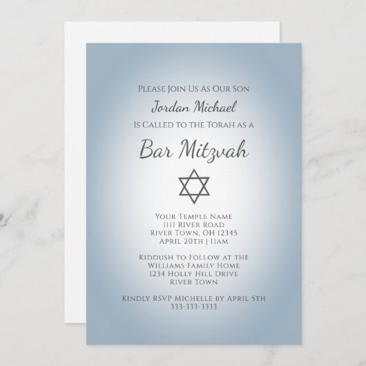 Simple Star of David Modern Bar Mitzvah Blue Kaart (Voorkant / Achterkant)