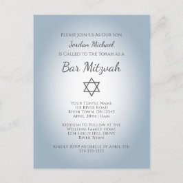 Simple Star of David Modern Bar Mitzvah Blue Uitnodiging Briefkaart