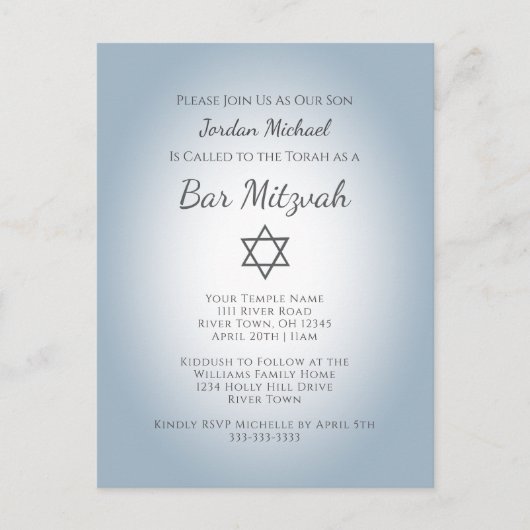 Simple Star of David Modern Bar Mitzvah Blue Uitnodiging Briefkaart (Voorkant)