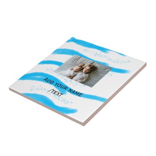 simple star sparkle glitter add photo custom text  tegeltje (Zijkant)