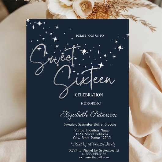 Simple Stars Navy Blue Sweet 16  Kaart