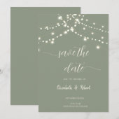 Simple String Lights Sage Green Save The Date (Voorkant / Achterkant)