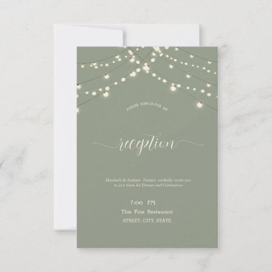 Simple String Lights Sage Green Wedding Kaart (Voorkant)