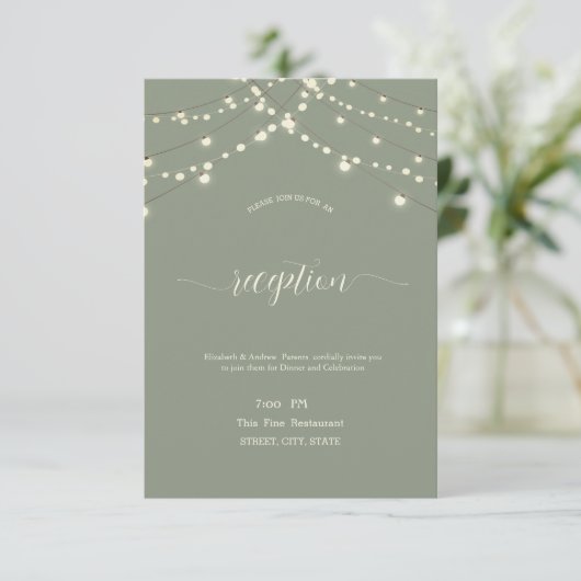 Simple String Lights Sage Green Wedding Kaart (Staand voorkant)