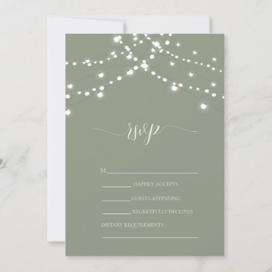 Simple String Lights Sage Green Wedding RSVP   Kaart (Voorkant)