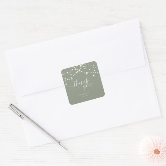 Simple String Lights Sage Green  Wedding Vierkante Sticker (Envelop)