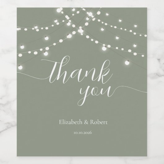 Simple String Lights Sage Green  Wedding Wijn Etiket (Enkel label)