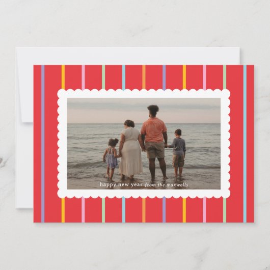 Simple Stripes and Scallops Landscape Photo Feestdagenkaart (Voorkant)