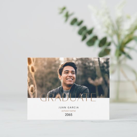 Simple Student Photo Afstuderen Aankondigingskaart (Staand voorkant)