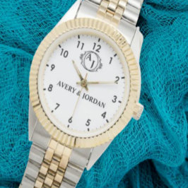 Simple Style Floral Monogram couple names Horloge