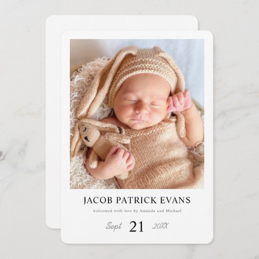 Simple Stylish Modern Borders Custom Photo Birth Aankondiging (Voorkant / Achterkant)