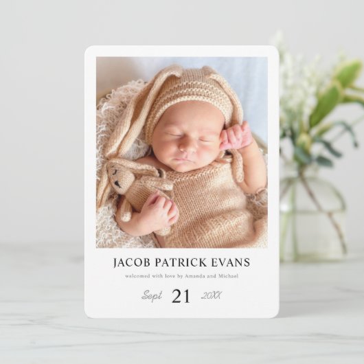 Simple Stylish Modern Borders Custom Photo Birth Aankondiging (Staand voorkant)