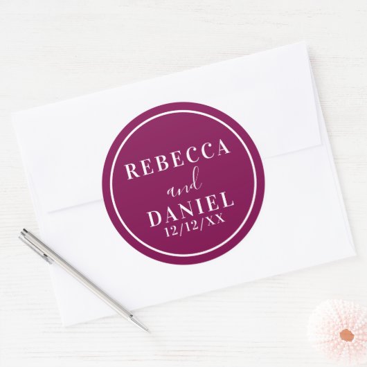 Simple Stylish Modern Minimal Monogram Wedding  Ronde Sticker (Envelop)