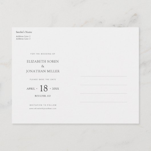 Simple Stylish Modern Photo Wedding Save the Date Uitnodiging Briefkaart (Achterkant)