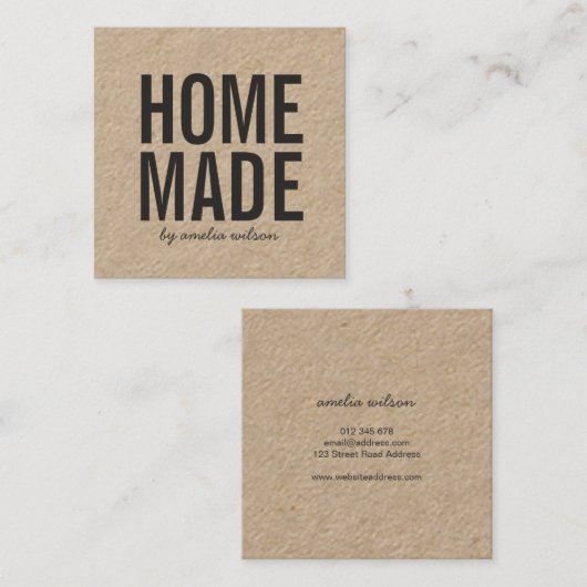 Simple Stylish Rustic Homemade Kraft Vierkante Visitekaartje (Voorkant / Achterkant)