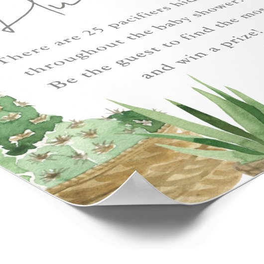 Simple Succulent Pacifier Hunt Baby shower Poster (Hoek)