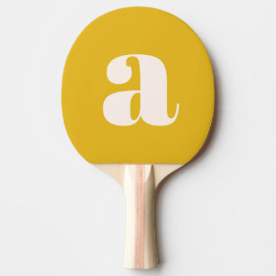 Simple Summer Yellow Bold Retro Monogram Initiaal Tafeltennisbatje