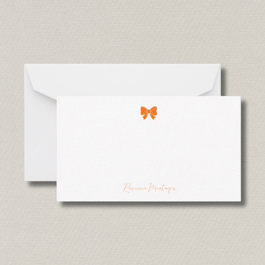 Simple Sunset Orange Chic Bow Handwritten Name  Notitiekaartje