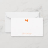 Simple Sunset Orange Chic Bow Handwritten Name  Notitiekaartje (Voorkant)